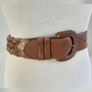 JOAN & DAVID Caramel Tan Woven Braided Genuine Calfskin Belt Medium